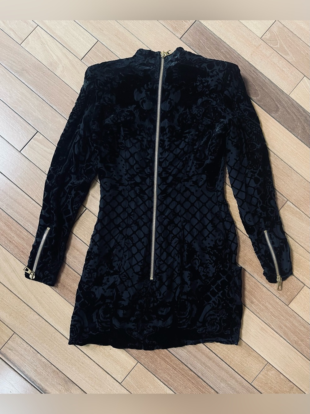 Balmain x H&M Black Velvet Burnout Silk Blend Mini Dress US 6 Designer - Picture 7 of 16